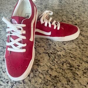 Vans Old Skool Red Suede White Stripe Lace Up Sneakers Men’s 8.5 / Women’s 10